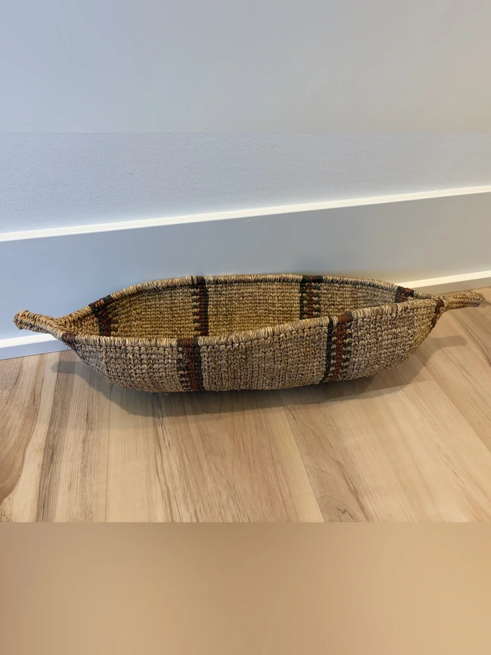 Vintage Ethiopian Handwoven Seagrass Canoe Bread Basket Boho Woven Tray